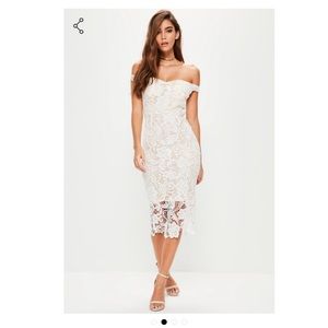 Missguided white lace bardot midi dress